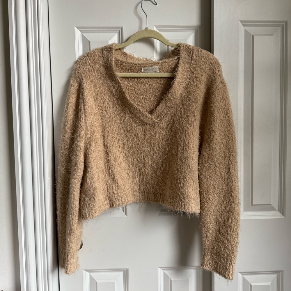 Urban Outfitters V Neck Tan Fluffy Sweater